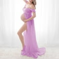 thumbnail image 1 of Women Off Shoulder Maternity Gown Solid Mesh High-Split Maxi Dress for Pregnancy Photoshoots Baby Shower Purple S, 1 of 7