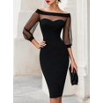 thumbnail image 1 of Women Off Shoulder Mesh Patchwork 3/4 Sleeve Midi Dress Sweetheart Neck Bodycon Evening Party Dress, 1 of 4