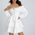 thumbnail image 1 of Women Off Shoulder Ruched Mini Dress Long Sleeve Ruffle Tiered Flowy A Line Dress Summer Bodycon Short Dress, 1 of 7