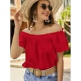 thumbnail image 1 of New Women Off Shoulder Slash Neck Solid Color Cotton Ladies Tops, 1 of 2