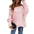 thumbnail image 1 of Women Off Shoulder Sweater Long Sleeve Knit Sweater Loose Pullover Jumper Tops Pink XL, 1 of 7