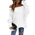 thumbnail image 1 of Women Off Shoulder Sweater Long Sleeve Knit Sweater Loose Pullover Jumper Tops White L, 1 of 7