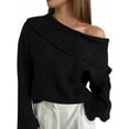 thumbnail image 1 of Women Off Shoulder Sweater Top Long Sleeve Knitted Pullover Casual Loose Oversized Trendy Vintage Knitwear Tops Black M, 1 of 6