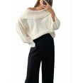 thumbnail image 1 of Women Off Shoulder Sweater Top Long Sleeve Knitted Pullover Casual Loose Oversized Trendy Vintage Knitwear Tops White M, 1 of 8
