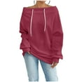 thumbnail image 1 of Women Off Shoulder Sweatshirts with Drawstring Oversized Casual Trendy Pullover Long Sleeve Tops Solid Color (M, Hot Pink), 1 of 7