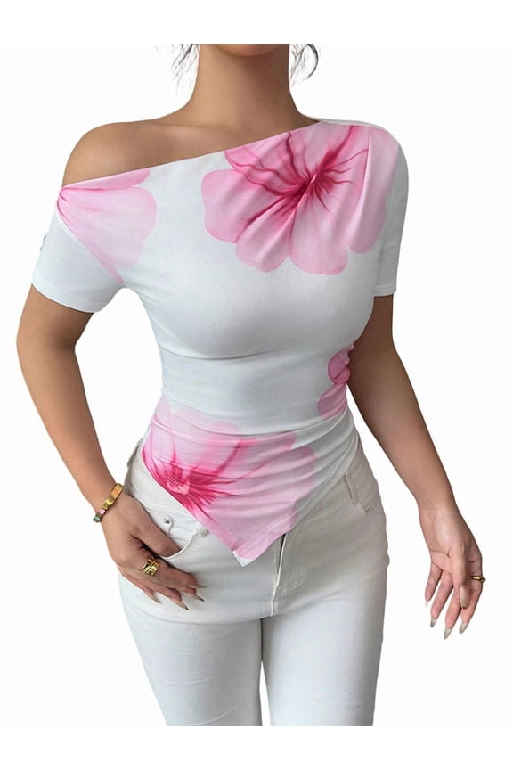 Women Off Shoulder Tops Shirts Y2K Going Out Crop Tank Top Cream White M