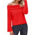 thumbnail image 1 of Women Off the Shoulder Sweater Long Sleeve Tops 2025 Fall Loose Knit Pullover Sweaters Winter Clothes Red M, 1 of 8