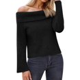 thumbnail image 1 of Women Off the Shoulder Sweater Long Sleeve Tops Fall Loose Knit Pullover Sweaters Winter Clothes Black L, 1 of 8