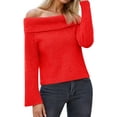 thumbnail image 1 of Women Off the Shoulder Sweater Long Sleeve Tops Fall Loose Knit Pullover Sweaters Winter Clothes Red L, 1 of 8
