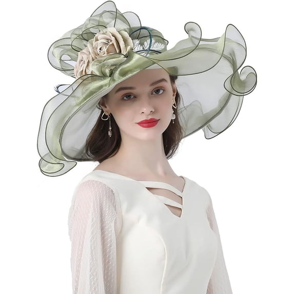 Women Oganza Sun Hat Church Wide Brim Wedding Formal Fascinator Hat