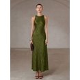 thumbnail image 1 of Women Olive Green Satin Maxi Dress Elegant Halter Neck Sleeveless Evening, 1 of 7