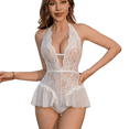 thumbnail image 1 of AESKEIA Women Babydoll Lingerie Lace Plunge Halter Bodysuit Sleepwear White L, 1 of 7