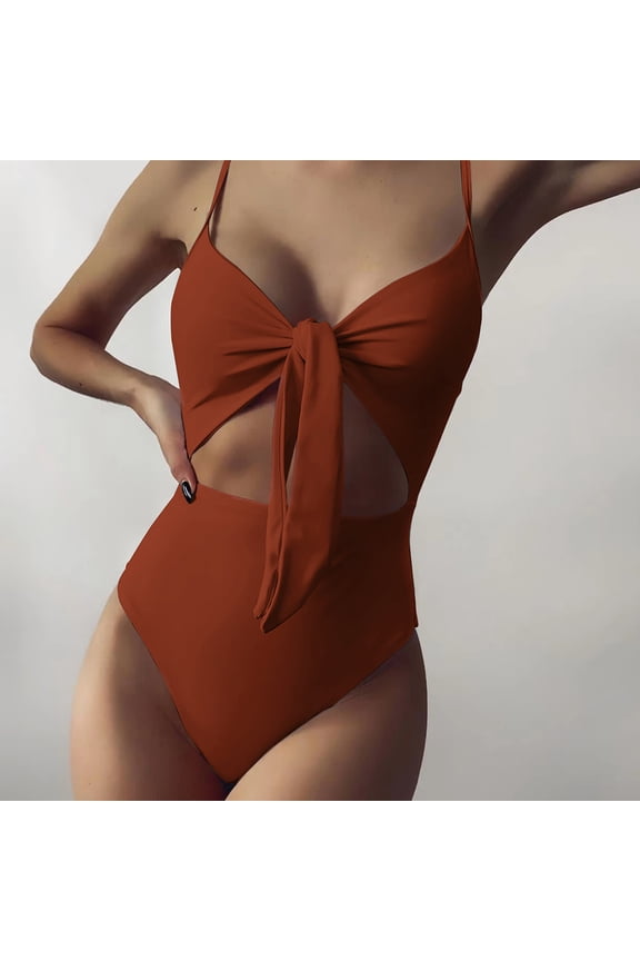 Women One Piece Bathing Suits Cutout Tie Knot Front Swimsuits Monokini