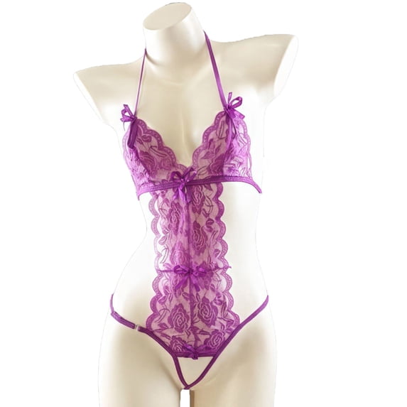 Women One Piece Lingerie Deep V Lace Bodysuit Babydoll Teddy Underwear