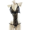 thumbnail image 1 of Women One Piece Lingerie Deep V Lace Bodysuit Babydoll Teddy Underwear, 1 of 4
