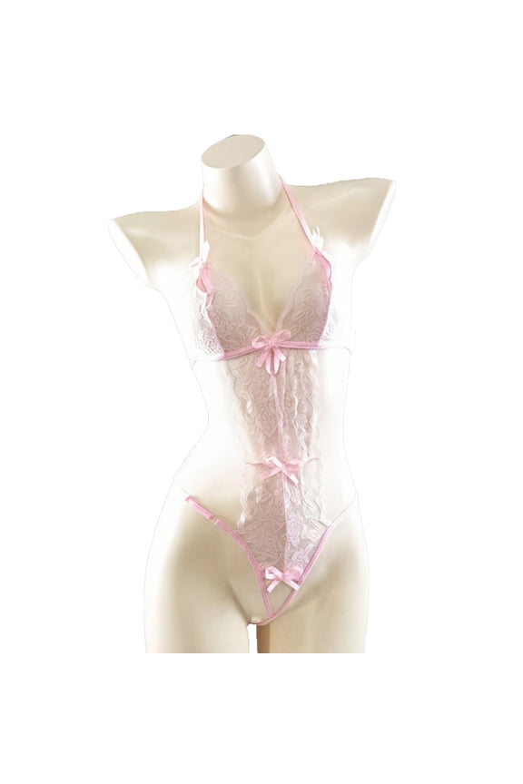 Women One Piece Lingerie Deep V Lace Bodysuit Babydoll Teddy Underwear