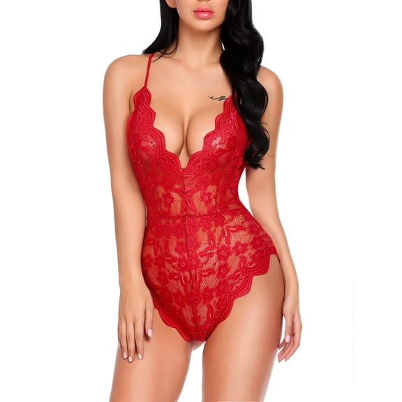 Women One Piece Lingerie Deep V Underwear Sexy Lace Bodysuit