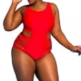 thumbnail image 1 of Women One Piece Mesh Swimsuit Halter Cutout Monokini Swimwear Plus Size Bathing Suit Lace Up Swimsuit, 1 of 12