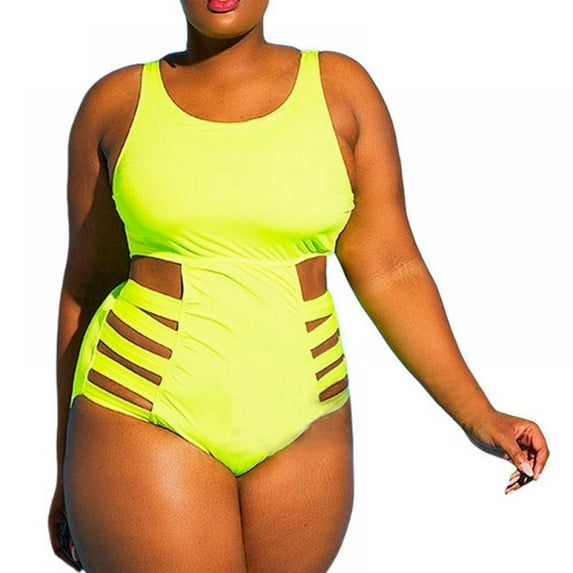Women One Piece Mesh Swimsuit Halter Cutout Monokini Swimwear Plus Size Bathing Suit Lace Up Swimsuit