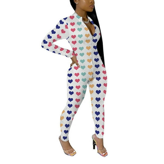 Women One Piece Pajama Sexy V Neck Bodysuit Overall Onesie Long Sleeve Romper Jumpsuit Sleepwear