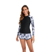 Women One Piece Rash Guard Swimsuit Long Sleeve Colorblock Athletic Swimwear for Surfing Beach
