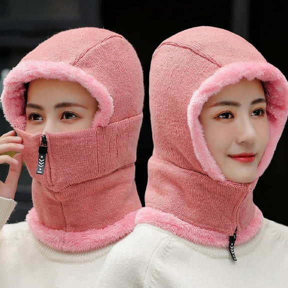 Women One Piece Slouchy Fleece Beanie Hats Scarf Mask Warm Winter Knitted Hat Thick Skull Ski Cap