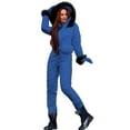 thumbnail image 1 of Women One Piece Snowsuit Fuzzy Hooded Ski Snow Suits Waterproof Windproof Jumpsuit Outdoor Sports Warm Outfits with Gloves Blue M, 1 of 5
