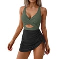 thumbnail image 1 of Women One Piece Swim Dress Tummy Control Swimsuit High Neck Halter Modest Skirt Bathing Suit Short Swimdress for Beach Wear, 1 of 5