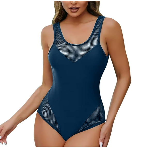 Women One Piece Swimsuit 2025 Crewneck Mesh Swimsuit Patchwork Bathing Suit Solid Color Dressy Swimwear Clearance Swimsuit Cover U.S