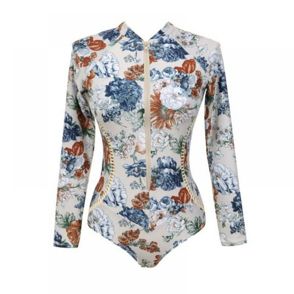 Women One Piece Swimsuit Athletic Tummy Control Zipper Swimwear Long Sleeve Bathing Suits