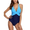 thumbnail image 1 of Women One Piece Swimsuit Front Cross Backless Sports Racerback Fashion Color Block Swimwear, 1 of 6