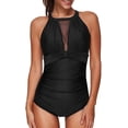thumbnail image 1 of Women One Piece Swimsuit High Neck Plunge Mesh Ruched Monokini Swimwear, 1 of 6