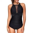 thumbnail image 1 of Women One Piece Swimsuit High Neck Plunge Ruched Tummy Control Bathing Suit, 1 of 5