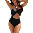 thumbnail image 1 of Women One Piece Swimsuit Sexy Deep V Neck Cutout Criss Cross Lace Up Twist Bathing Suits, 1 of 6