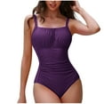 thumbnail image 1 of Women One Piece Swimsuit Solid Color Square Neck Ruched Bathing Suit Adjustable Strap Slimming Beach Swimwear (S, Purple), 1 of 7