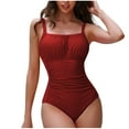 thumbnail image 1 of Women One Piece Swimsuit Solid Color Square Neck Ruched Bathing Suit Adjustable Strap Slimming Beach Swimwear (S, Wine), 1 of 7