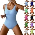 thumbnail image 1 of Women One Piece Swimsuit Solid Ribbed Monokini Swimwear Scoop Neck Low Back Bathing Suit Light Green XL, 1 of 6