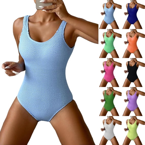 Women One Piece Swimsuit Solid Ribbed Monokini Swimwear Scoop Neck Low Back Bathing Suit Light Green XL
