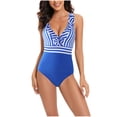 thumbnail image 1 of Women One Piece Swimsuit Tummy Control Bathing Suit For Teen Girls Women's Contrast Color Stripe Camisole Backless Bikini One-piece Swimsuit Blue M, 1 of 4