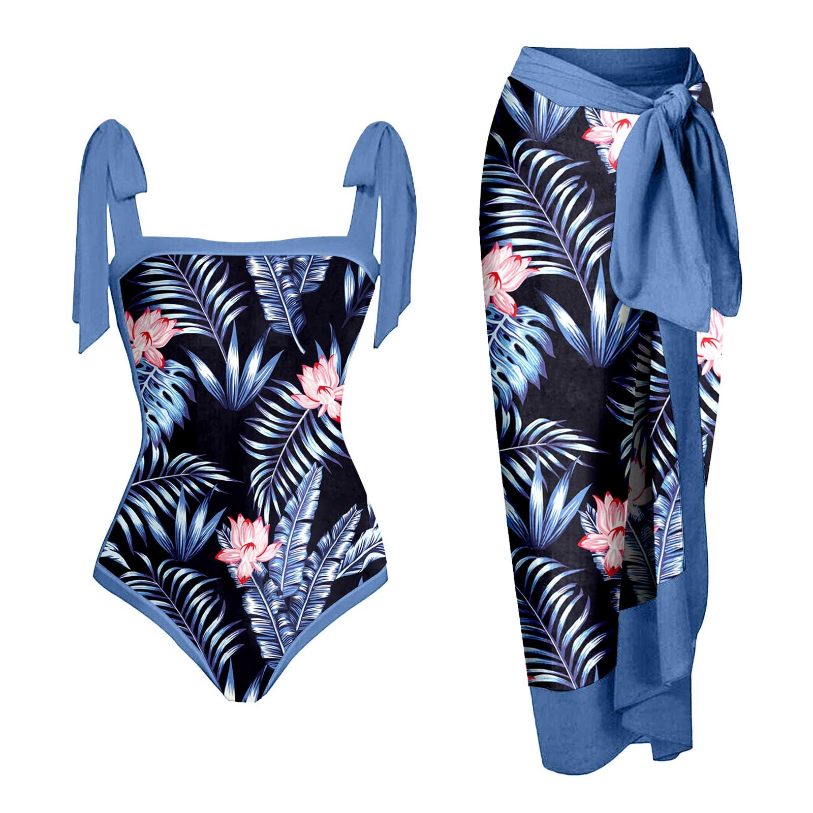 Women One Piece Swimsuit with Matching Cover Ups Floral Sexy Bikini