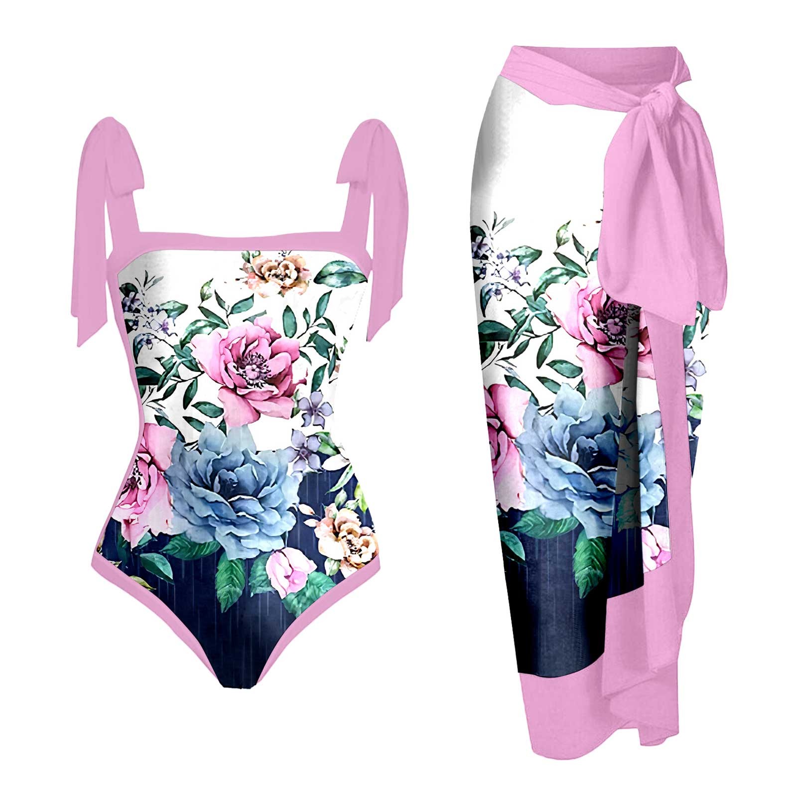 Women One Piece Swimsuit with Matching Cover Ups Floral Sexy Bikini