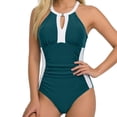thumbnail image 1 of QUNYINEY Women One Piece Swimsuits Blue Monokini Tummy Control Cross-Back Bathing Swim Suits Ruched Slimming Crew Neck Womn One-Piece Swimsuits, 1 of 5