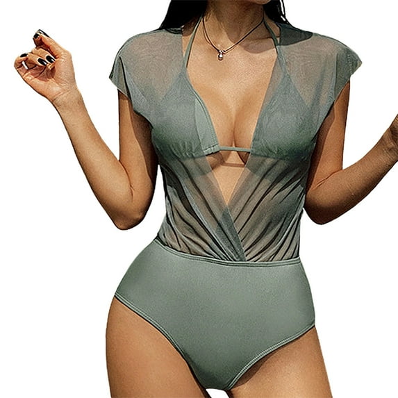 Women One Piece Swimsuits High Waisted Tummy Control Bathing Suits Cutout Open Back Swimwear,XL,G71591