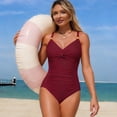 thumbnail image 1 of Women One Piece Swimsuits Tummy Control Bathing Suit Gold Ring Full Coverage Slimming Swimwear Red L, 1 of 4