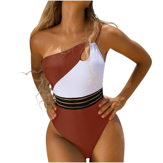 Women One Piece Swimsuits Tummy One Shoulder Bathing Suits Ruched Asymmetric Swimwear