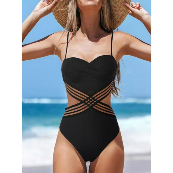 Women One-Piece Swimwear Sexy Heart-Shaped Cross Cut Out Swimsuit