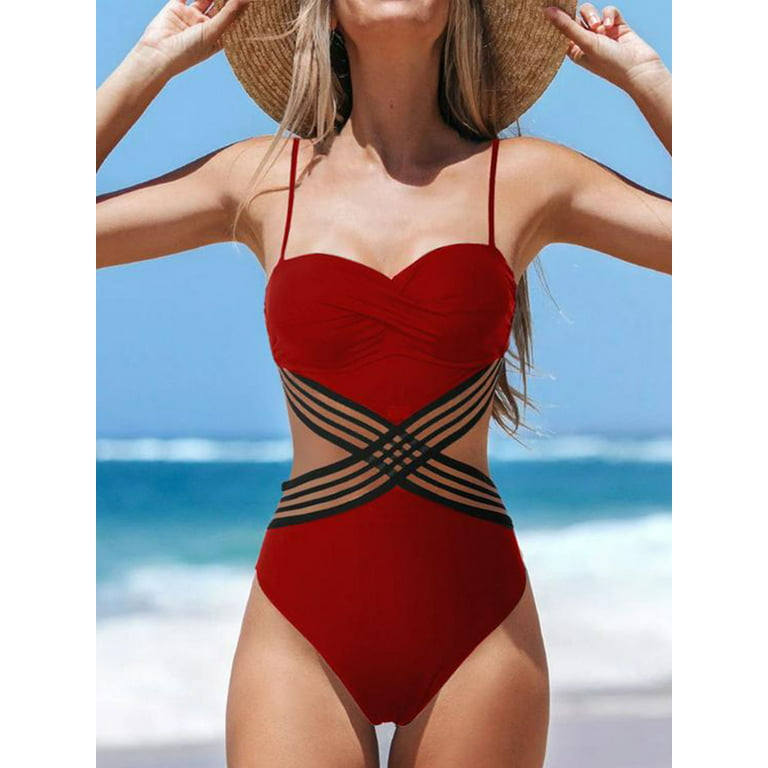 Women One-Piece Swimwear Sexy Heart-Shaped Cross Cut Out Swimsuit