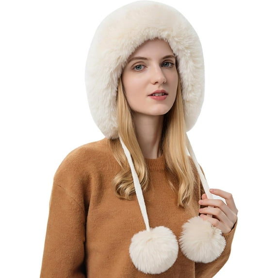 Women One-Piece Winter Warm Beanie Hats Fleece Lined Knit Cap Balaclavas Mask Set Skull Neck Scarf with Pompom