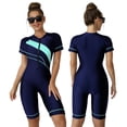 thumbnail image 1 of Women One Piece Zipper Front Shorts Bathing Suit Short Sleeve Swimsuit Boyleg Rash Guard Covered Surfing Suit Zipper Bathing Suit with Built in Bra, 1 of 7