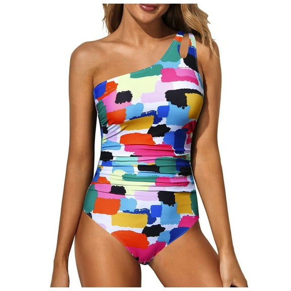 Women One Shoulder 1 Piece Swimsuit Bathing Suits Full Coverage Keyhole Swimwear